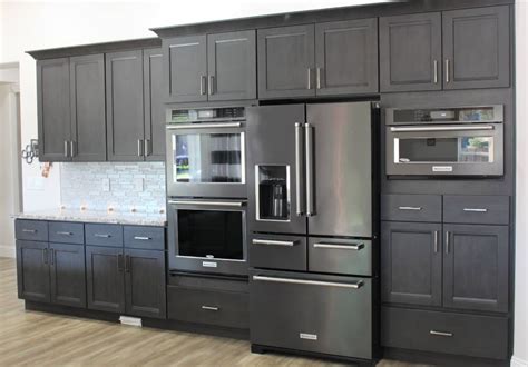 wood cabinets stainless steel appliances|gray stainless steel cabinet colors.